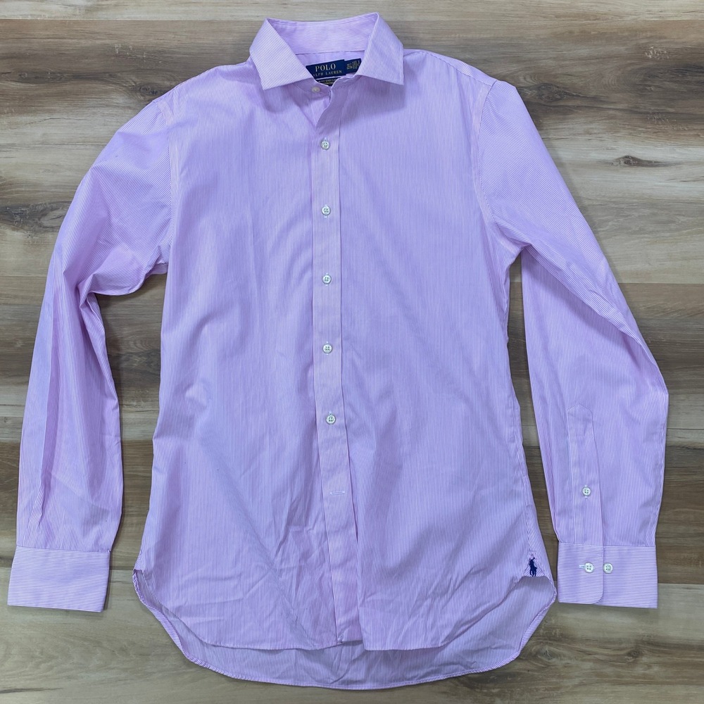 Polo Ralph Lauren Dress Shirt 15.5 34/35 Slim Fit Easy Care Striped Pink Cotton